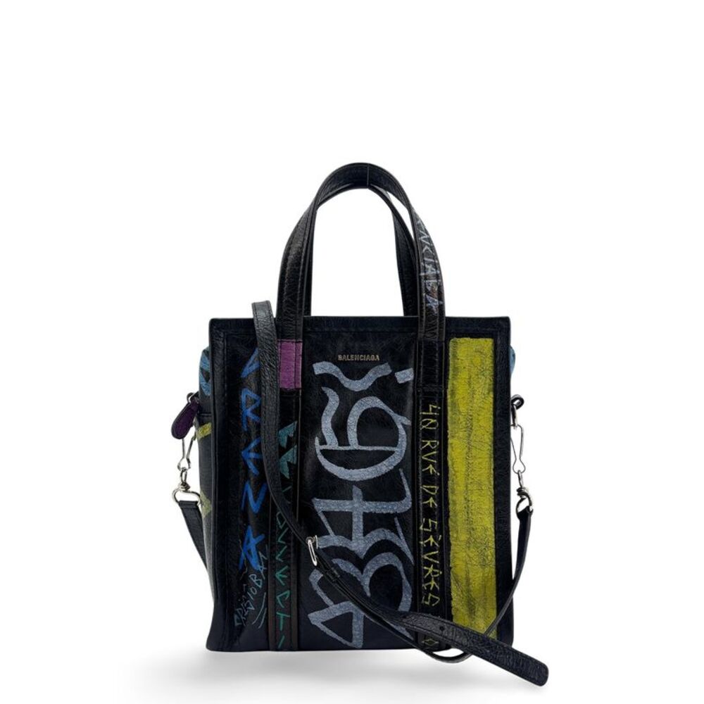 Balenciaga Bazaar Shopper XXS Graffiti Tote Bag Black